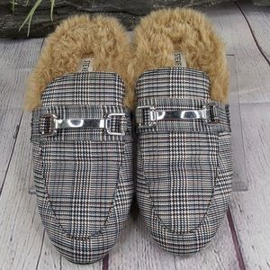 Steve Madden Khloe Plaid Fur Mules